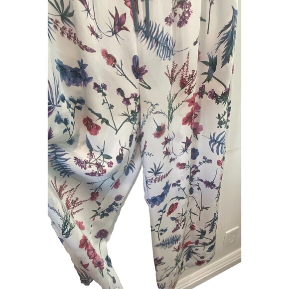 NWT BCBG Max Azaria - White w/ Multicolor Floral Print Wide Leg Pants Size L - Picture 7 of 8